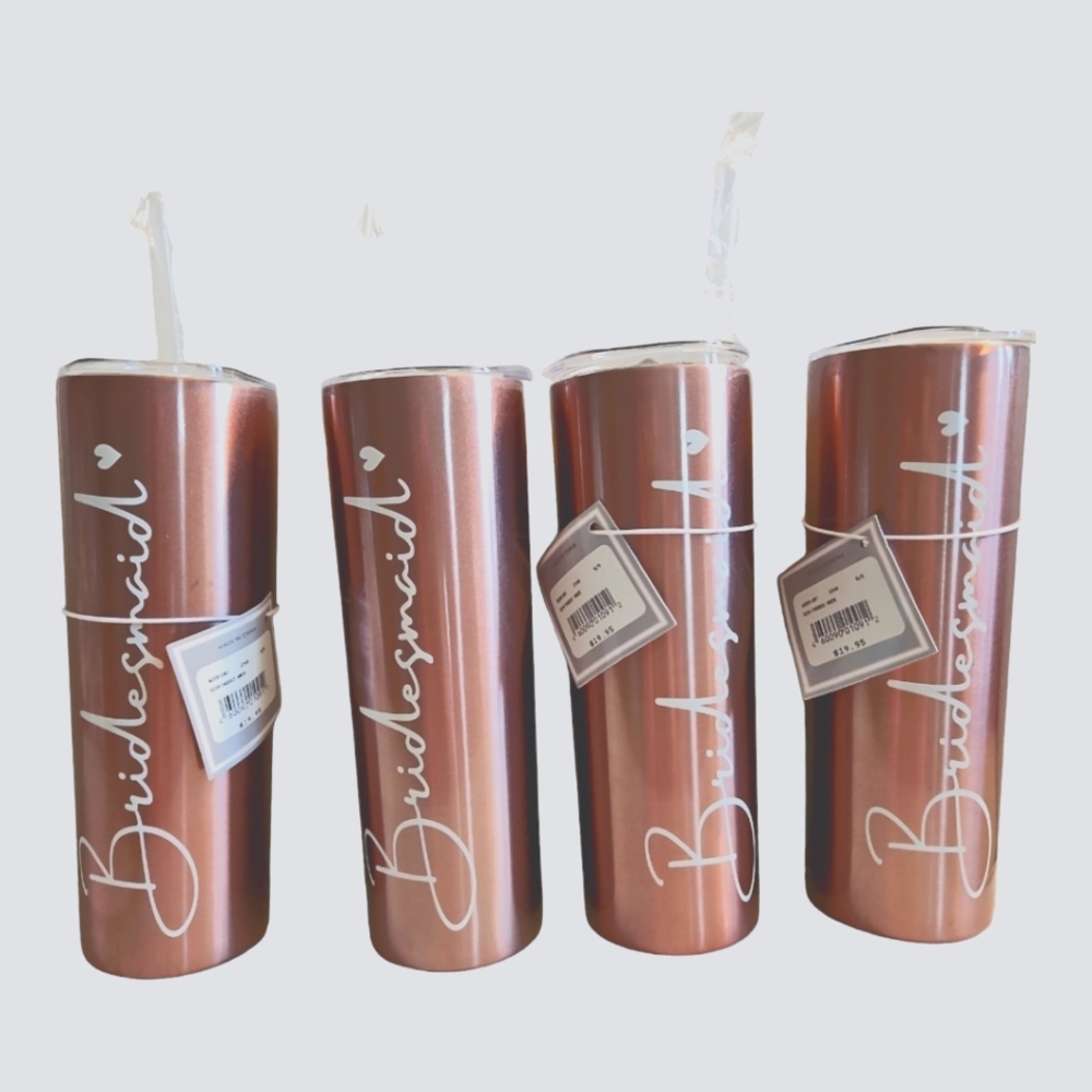 NWT "Bridesmaid" Tumblers Insulated Stainless Steel w/ Lids-Set of 4;Dusty Rose